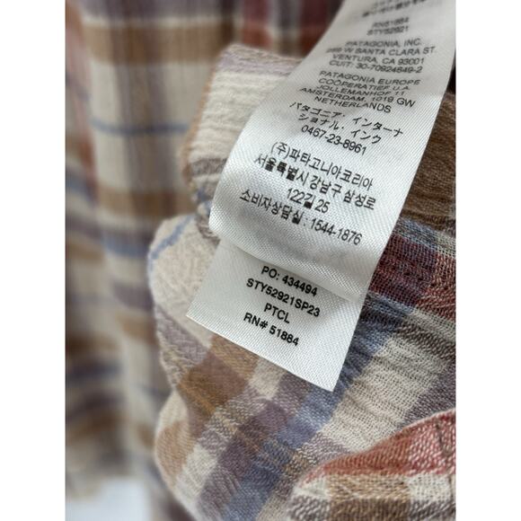 Patagonia Button Down Shirt Mens Medium Beige Red Plaid Short Sleeve 100% Cotton - Picture 7 of 16